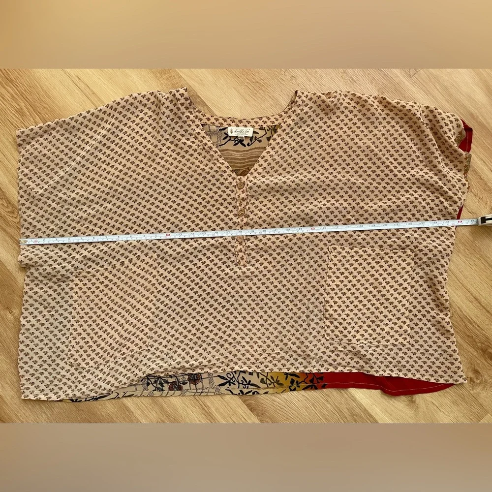 Kantha Bae v-neck blouse tunic mini Muu cream tan burnt orange rare One Size - Picture 4 of 6